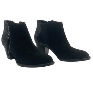 Vionic Anne Black Suede Ankle Booties Size 5 Synthetic Snake Heel Side Zipper